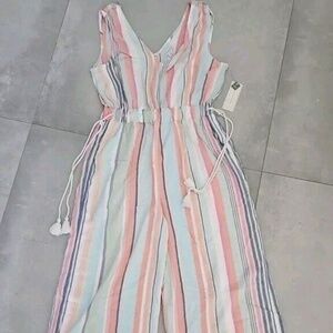 Peyton & Parker Women Multicolor V-Neck Rayon Striped Sleeveless Jumpsuit Sz M